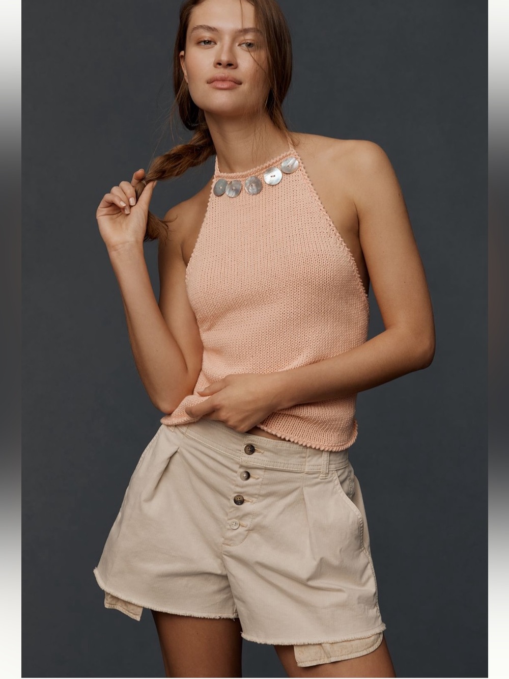 Anthropologie Linen Blend Pleated Pocket Button Shorts